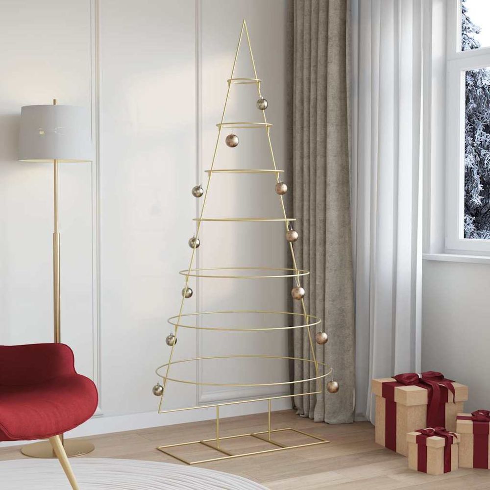 Très grand sapin de noël en métal design moderne pour fête doré 210 cm