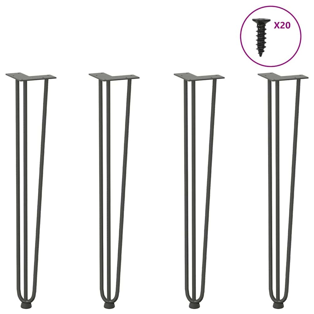 Pieds en épingle à cheveux pour consoles, lot de 4, anthracite, 72 cm, acier massif