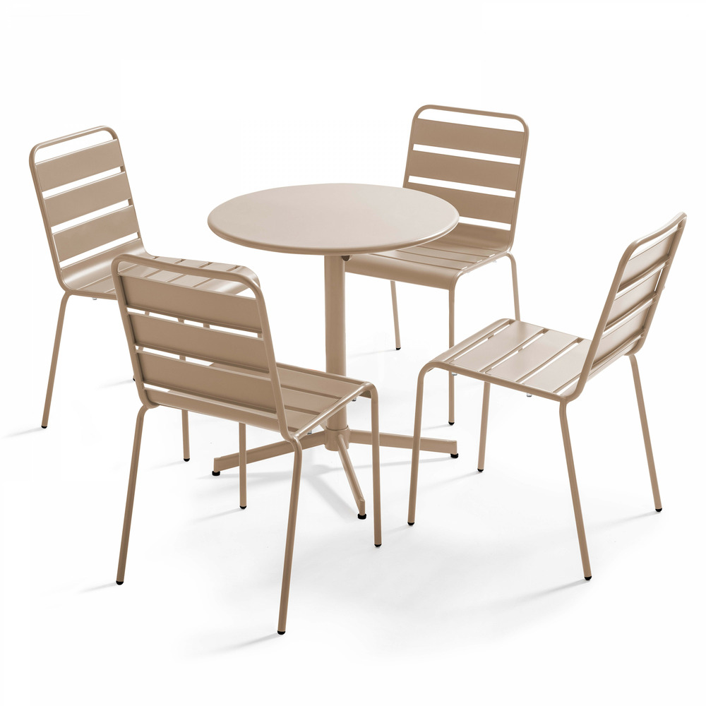 Ensemble table de jardin ronde et 4 chaises taupe
