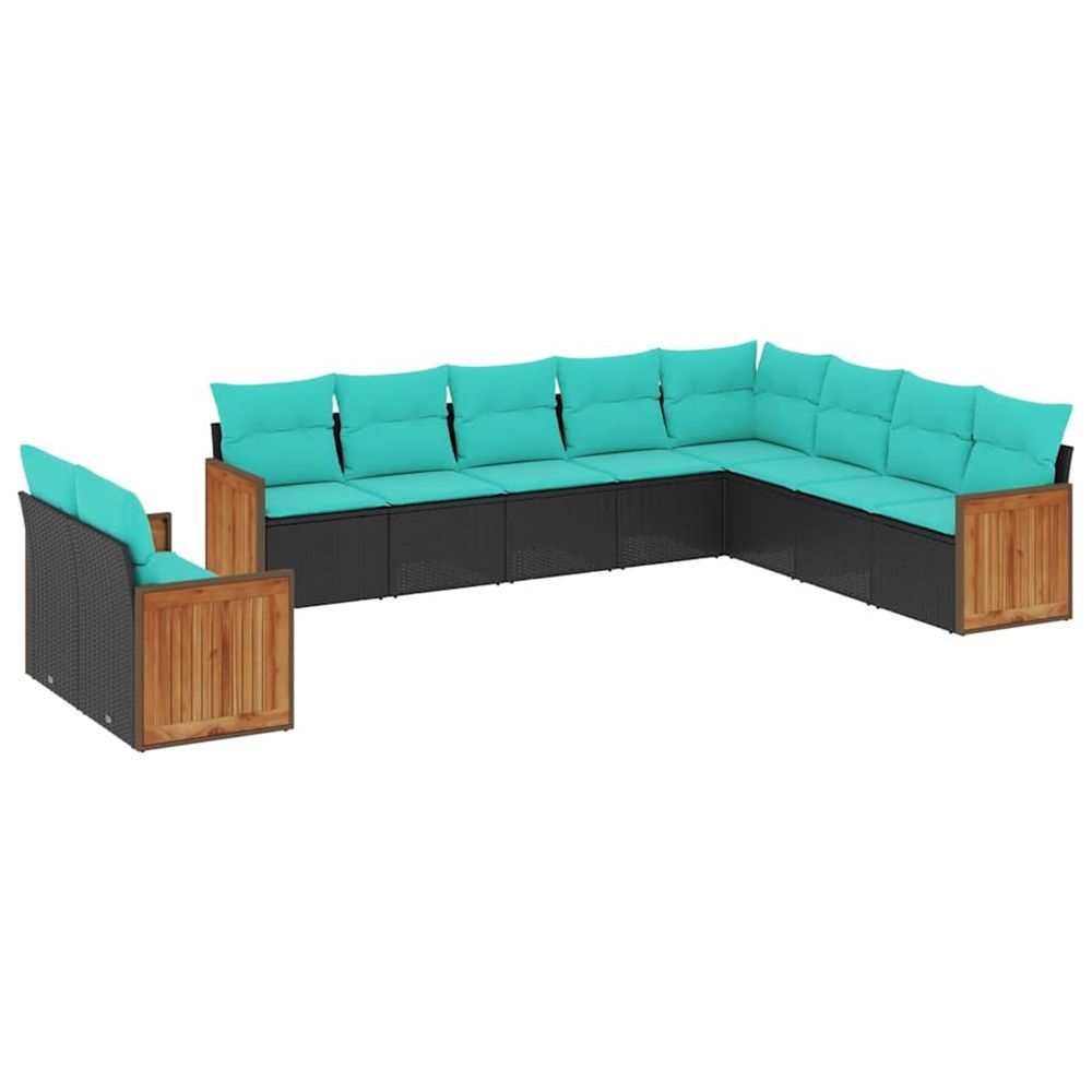 Salon de jardin 10 pcs avec coussins noir résine tressée