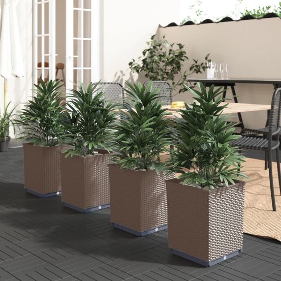Set de 4 bacs à plantes cubiques imitation osier résistant aux uv pour aménagement terrasse brun 30 cm