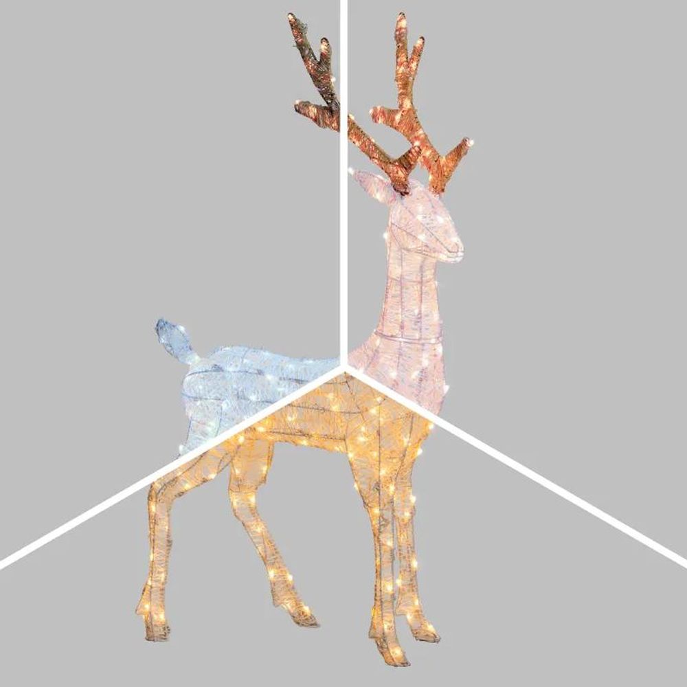 Renne 3d lumineux h105cm 200 dual led blanc chaud & froid fixe décoration noël lotti