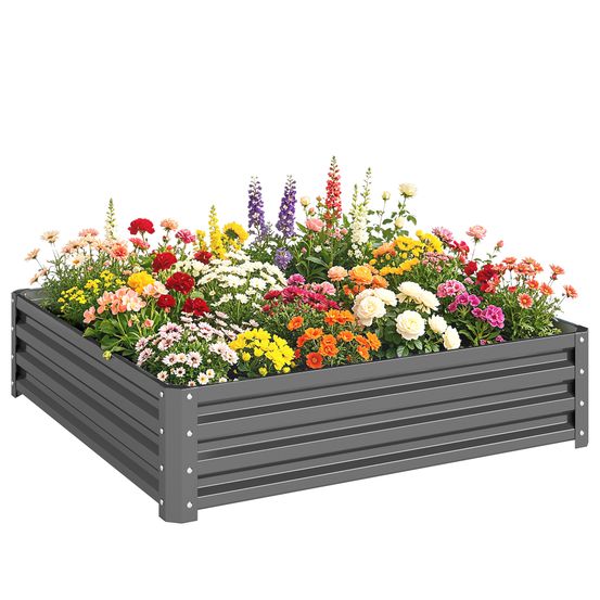 Carré potager en métal fond ouvert pour herbes et légumes gris clair 120x120x30cm