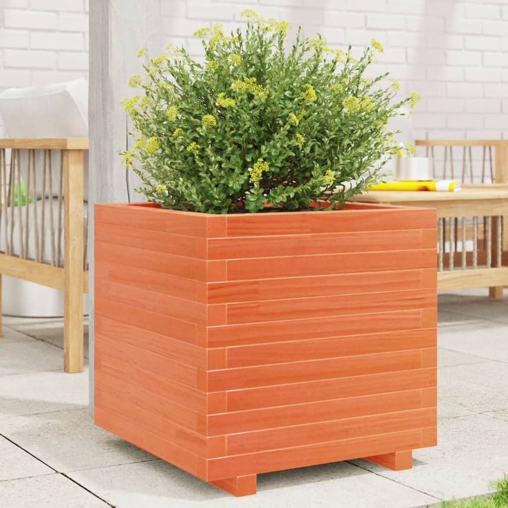 Jardinière carrée bois massif pour jardin terrasse balcon cire marron 50x50cm