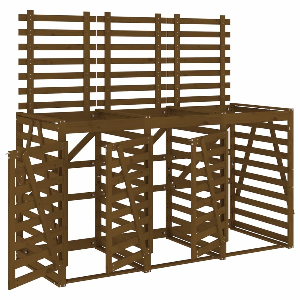 Abri pour poubelle triple sur roulettes marron miel bois pin