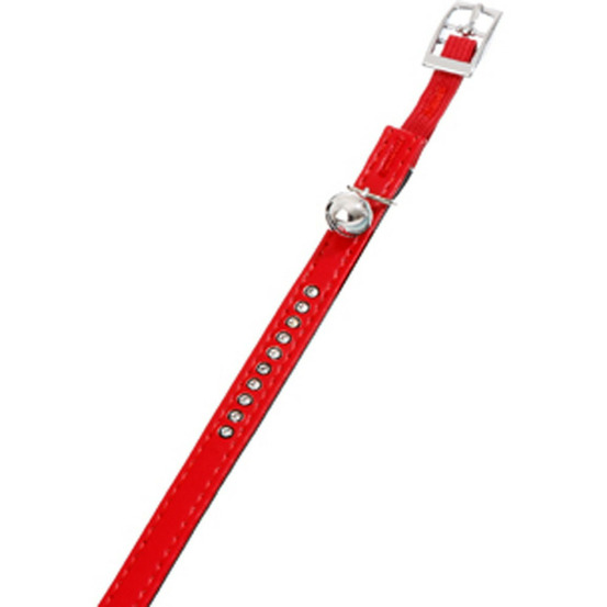 Collier 30 cm x 11 mm rouge avec strass et clochette pour chat