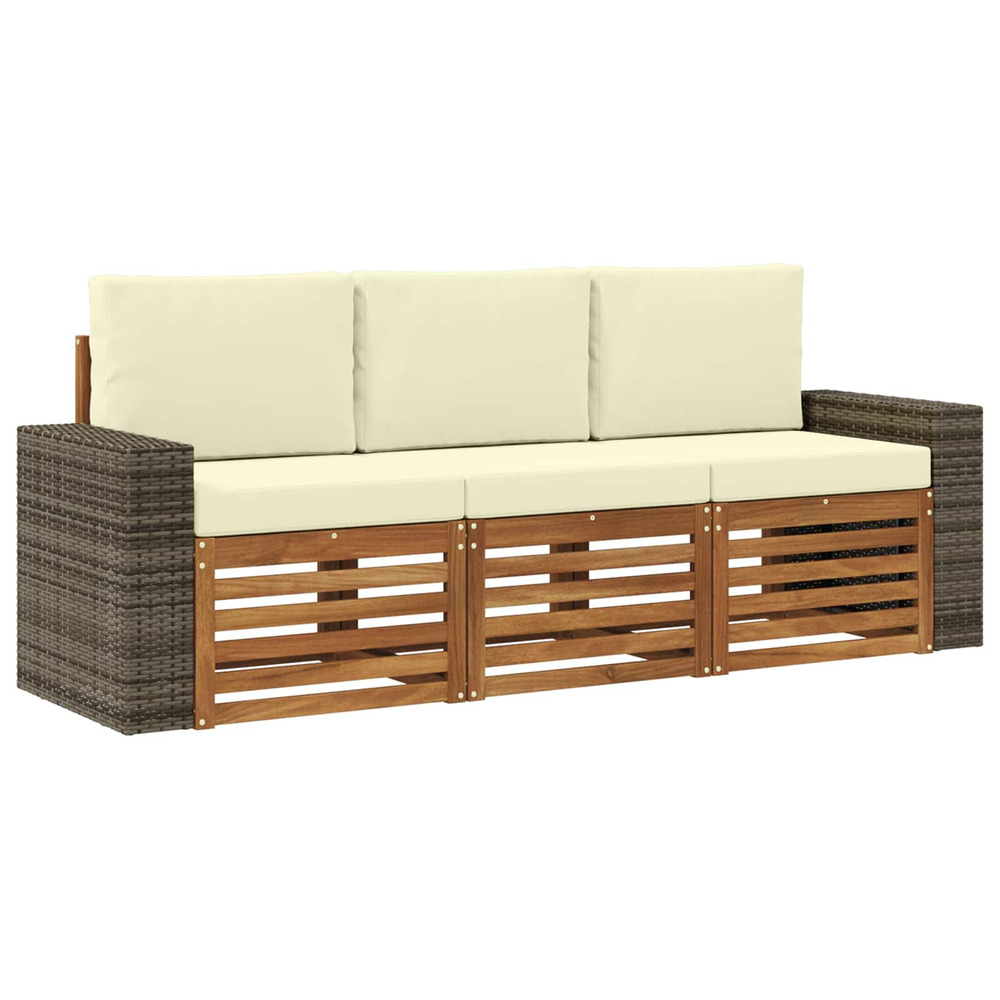 Ensembles de canapés avec coussin 3 pcs bois d'acacia massif