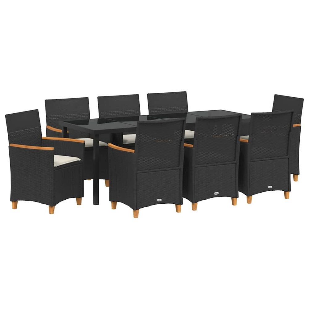 Ensemble de salle à manger pour jardin 9 pc noir polyrotin