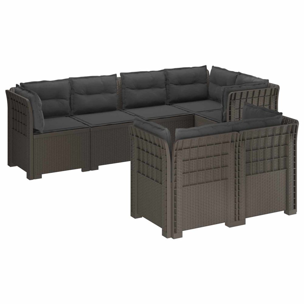 Canapé de jardin 7 places avec coussins look rattan pp