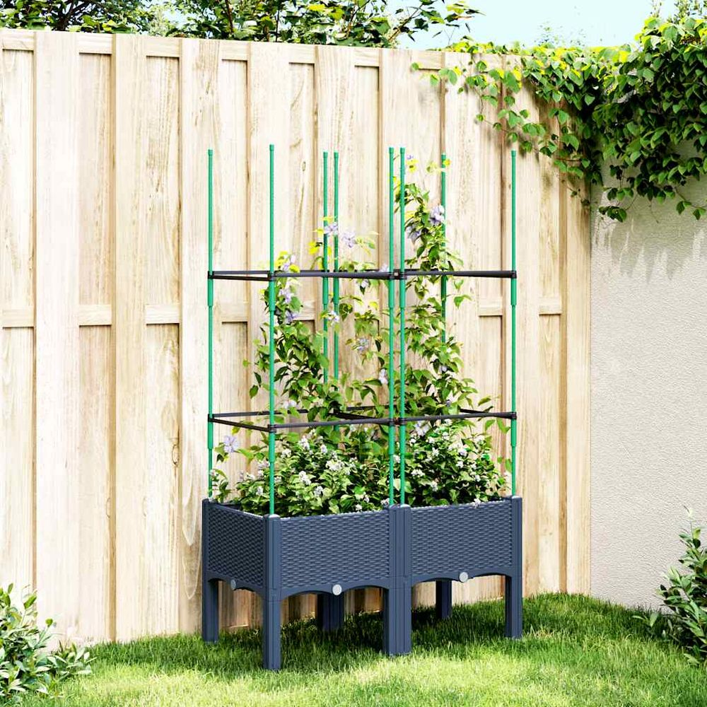 Jardinière rectangulaire avec treillis pp jardin bleu gris 80x40cm