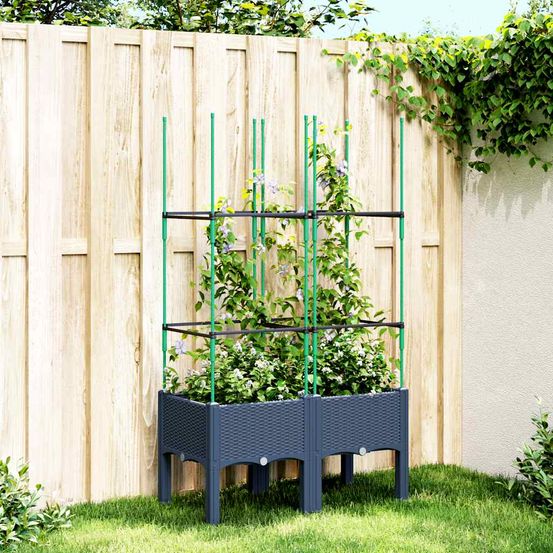 Jardinière rectangulaire avec treillis pp jardin bleu gris 80x40cm