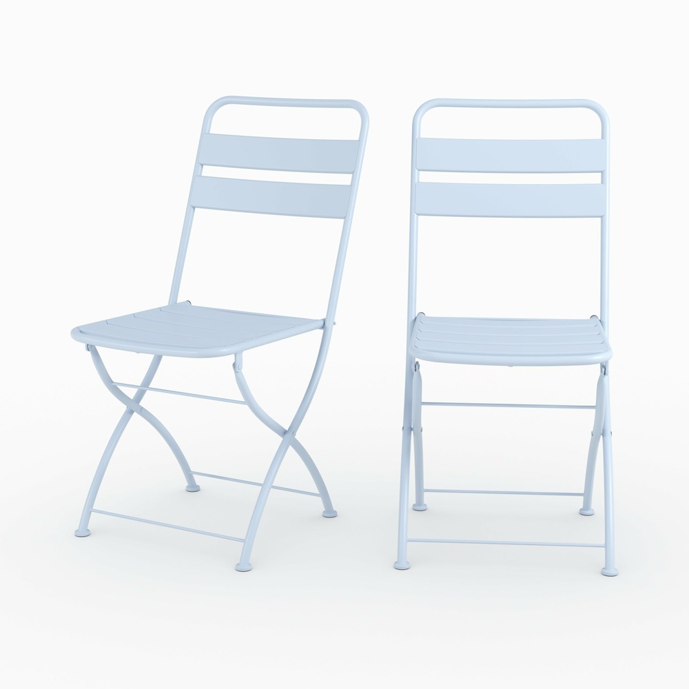 Yumi-lot de 2 chaises de jardin en métal bleu pastel, pliantes