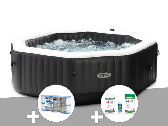 Kit spa gonflable purespa carbone octogonal bulles et jets 6 places + 12 filtre