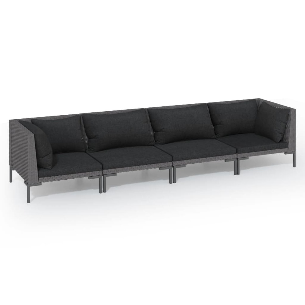 Salon de jardin meuble d'extérieur ensemble de mobilier 4 pièces avec coussins résine tressée gris foncé
