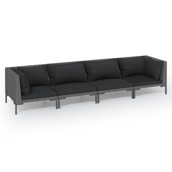 Salon de jardin meuble d'extérieur ensemble de mobilier 4 pièces avec coussins résine tressée gris foncé