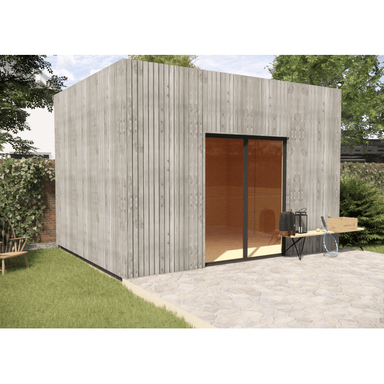 Studio de jardin re2020 en bois 4,4 x 3,5 x 3,2 m / isolation re2020 avec plancher isolé / menuiseries alu k-line