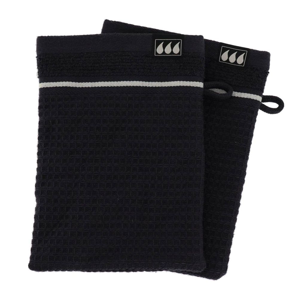 Set de 2 gants de toilette 15x21cm 100% coton nid d abeille - noir