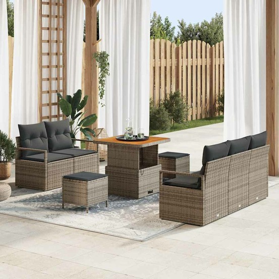 Ensemble de canapé de jardin avec coussin 8 pcs gris polyrotin