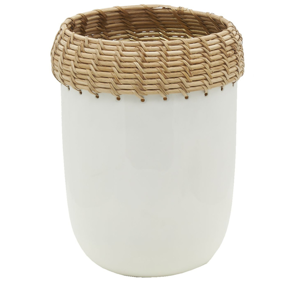 Vase en métal blanc et rotin petit modèle