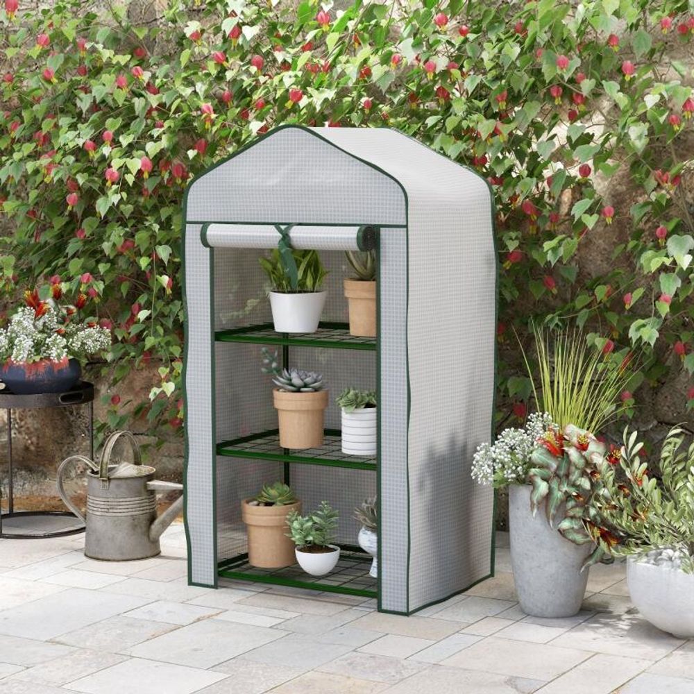 Mini serre de jardin acier et pe blanc 59 x 39 x 127 cm 3 niveaux porte enroulable - comfortxl outdoor living
