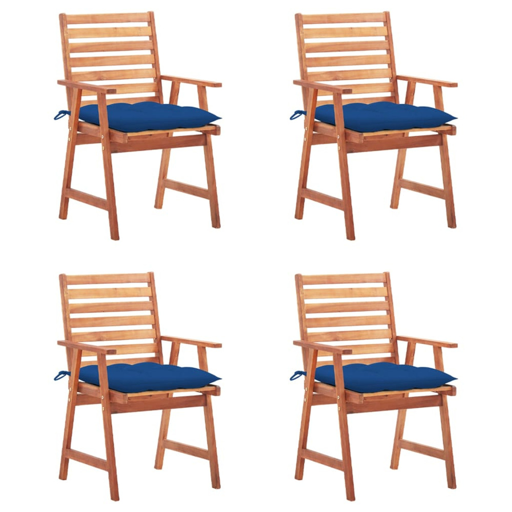 Chaises à manger d'extérieur lot de 4 et coussins acacia massif