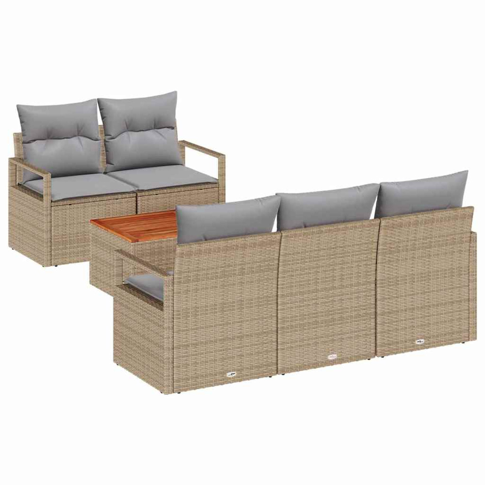 Ensemble de canapé de jardin avec coussin 6 pcs beige polyrotin