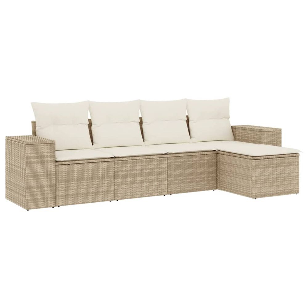 Salon de jardin avec coussins 5 pcs beige résine tressée