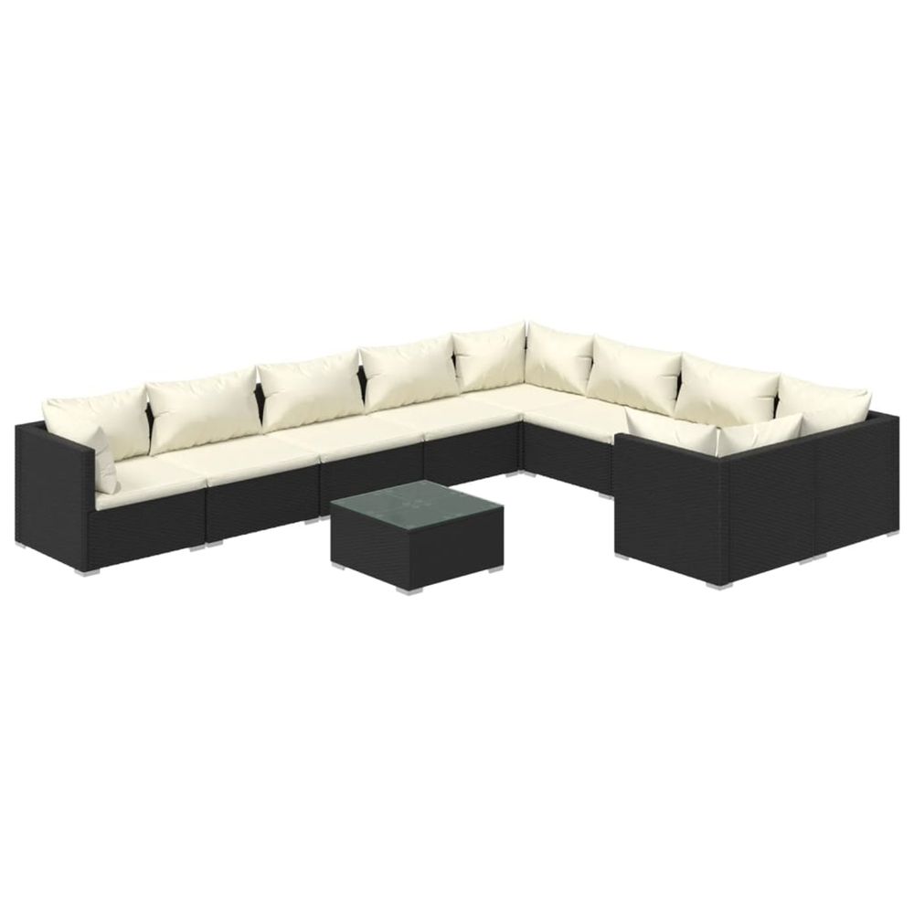 Salon de jardin 10 pcs avec coussins résine tressée noir