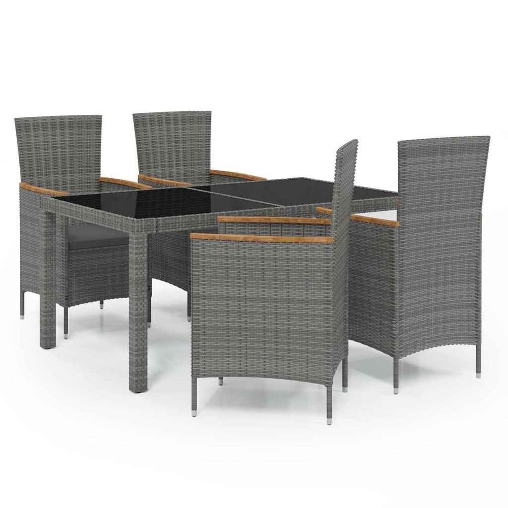 Ensemble à manger d'extérieur 5pcs coussins résine tressée gris