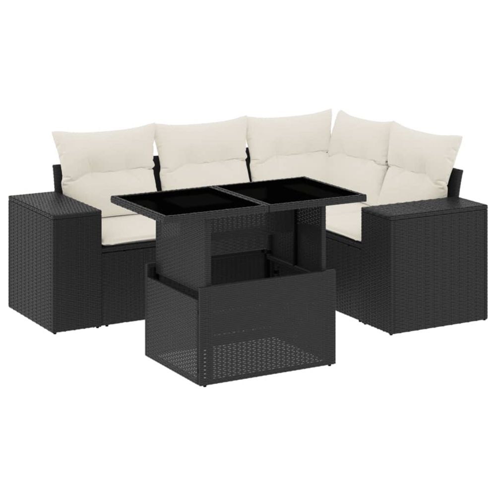 Salon de jardin 5 pcs avec coussins noir résine tressée