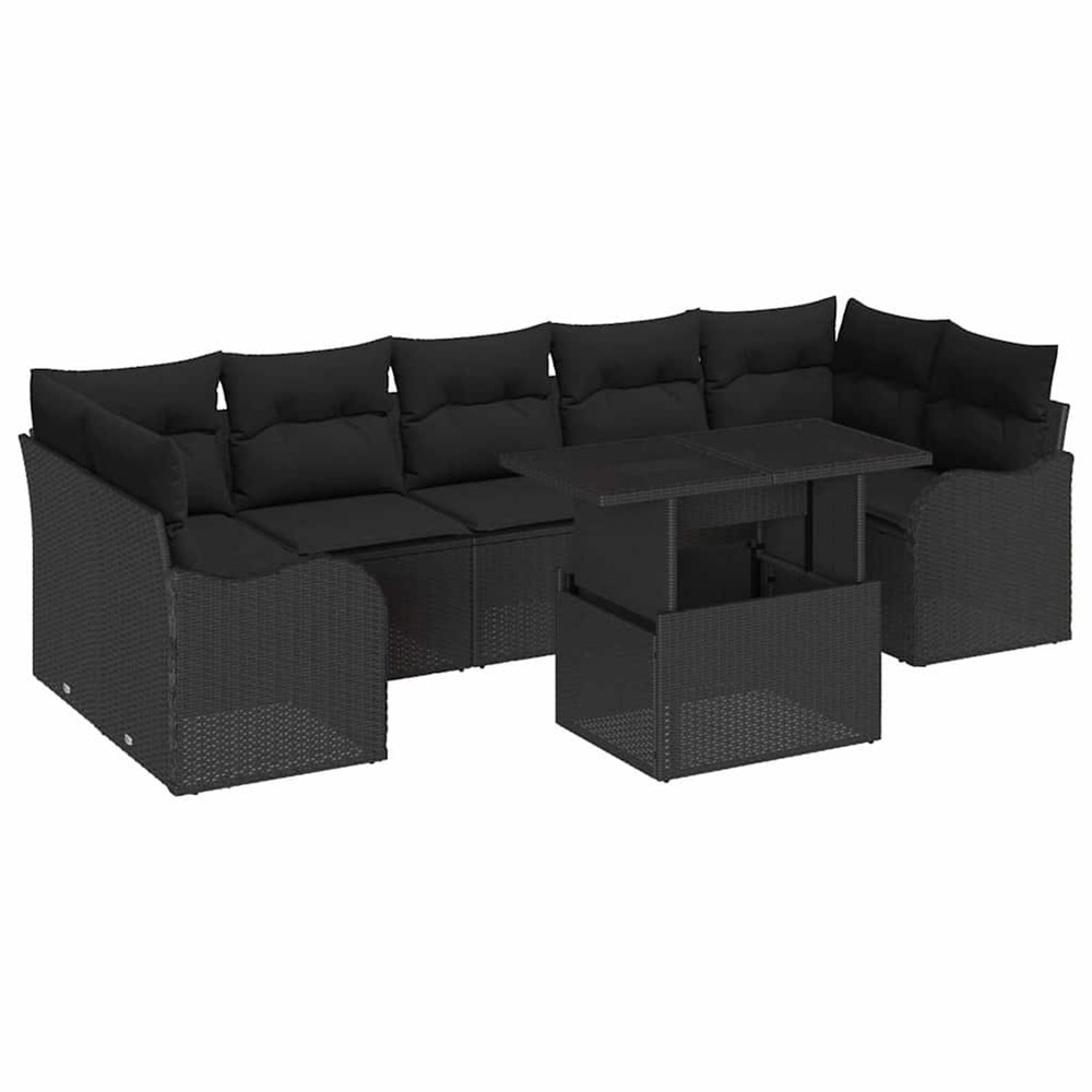 Ensemble de canapé de jardin avec coussin 8 pcs noir poly rotin