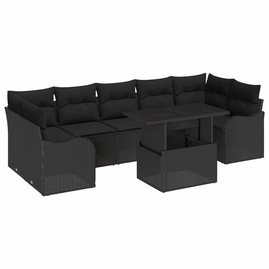 Ensemble de canapé de jardin avec coussin 8 pcs noir poly rotin