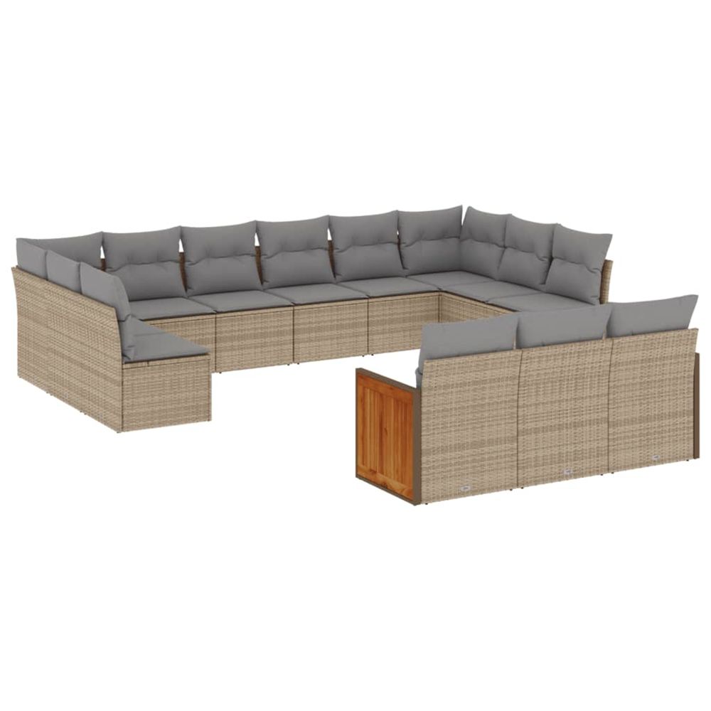 Salon de jardin avec coussins 13 pcs beige résine tressée