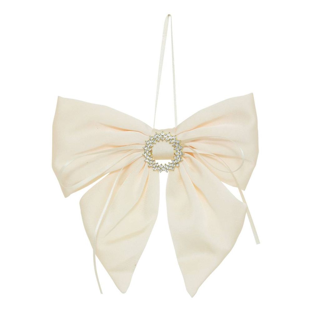 Suspension de sapin nœud en satin beige 15 cm