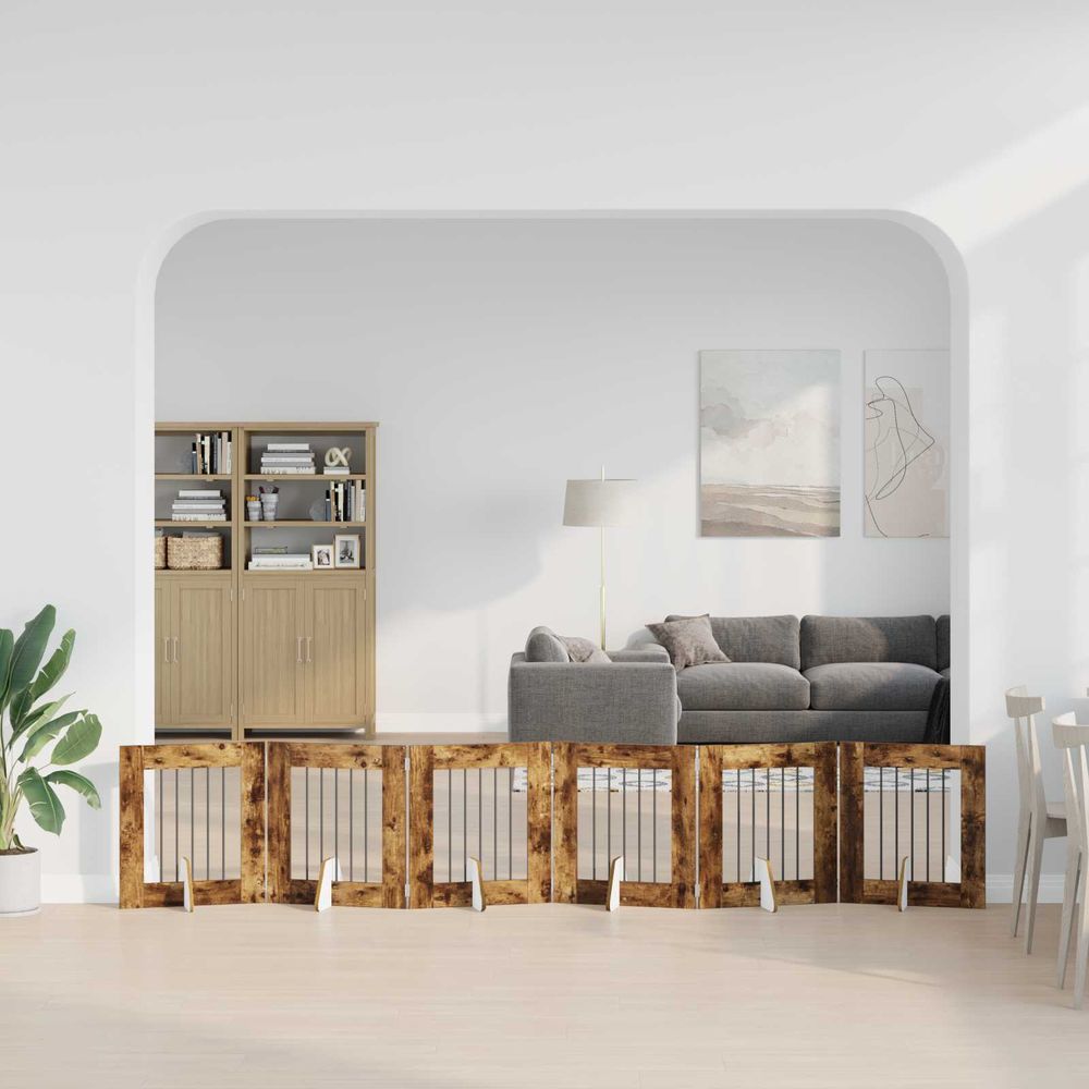 Barrière sécurité chien bois intérieur pliable 362x60cm chêne fumé