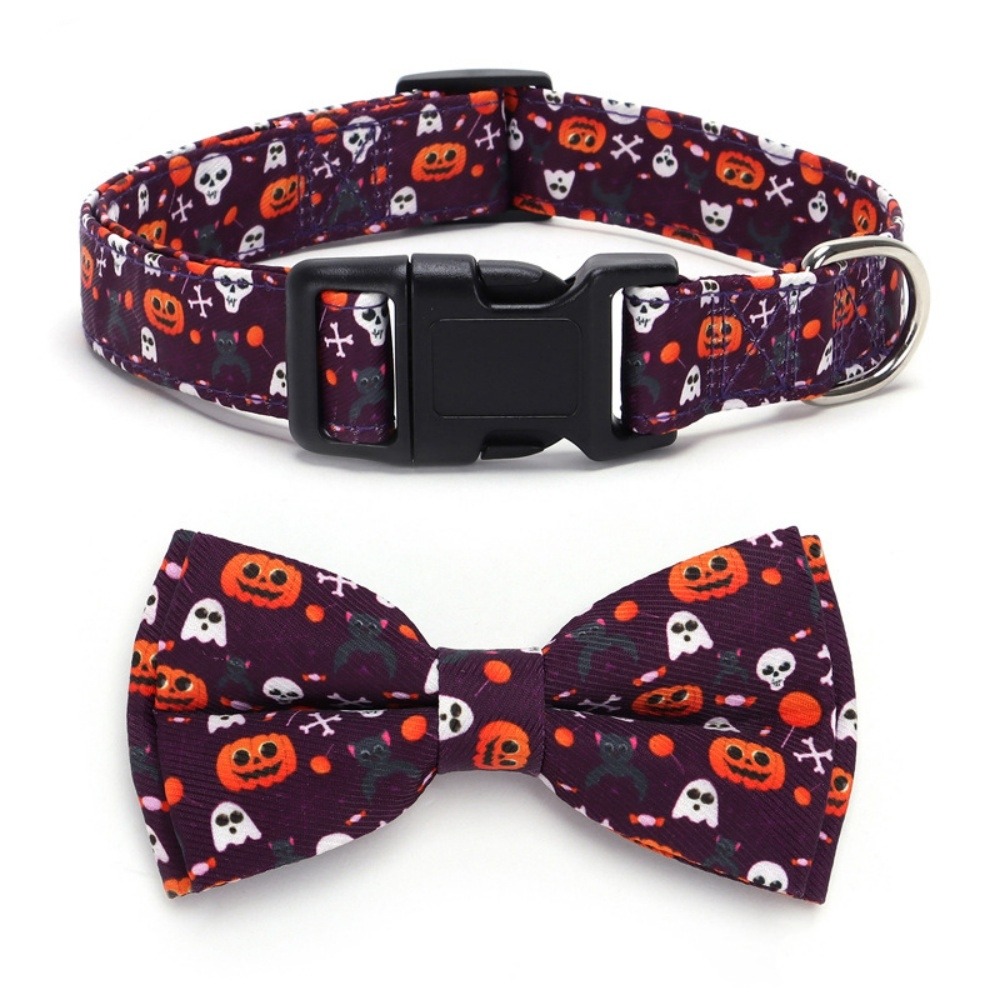Collier pour chien d'halloween avec motifs de citrouille, fantôme et chauve - souris taille l : 2,5*60cm violet