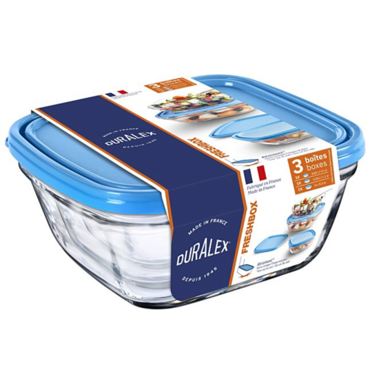 Set de 3 saladiers en verre avec couvercle