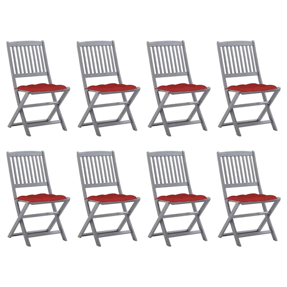 Chaises pliantes 8 pièces avec coussins en bois d'acacia massif