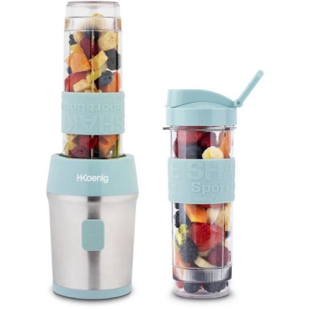 Blender mini - h.koenig - smoo16 - 300 w - 570 ml - bleu pastel - 2 gourdes incluses - sans bpa