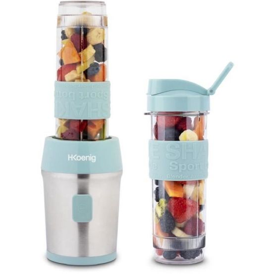 Blender mini - h.koenig - smoo16 - 300 w - 570 ml - bleu pastel - 2 gourdes incluses - sans bpa
