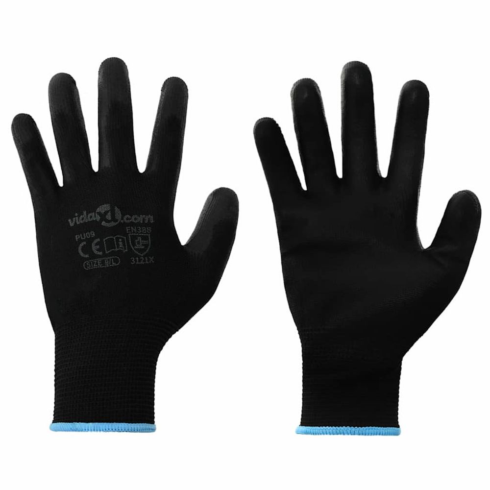 Gants de travail 12 pièces noir 9 / l polyester