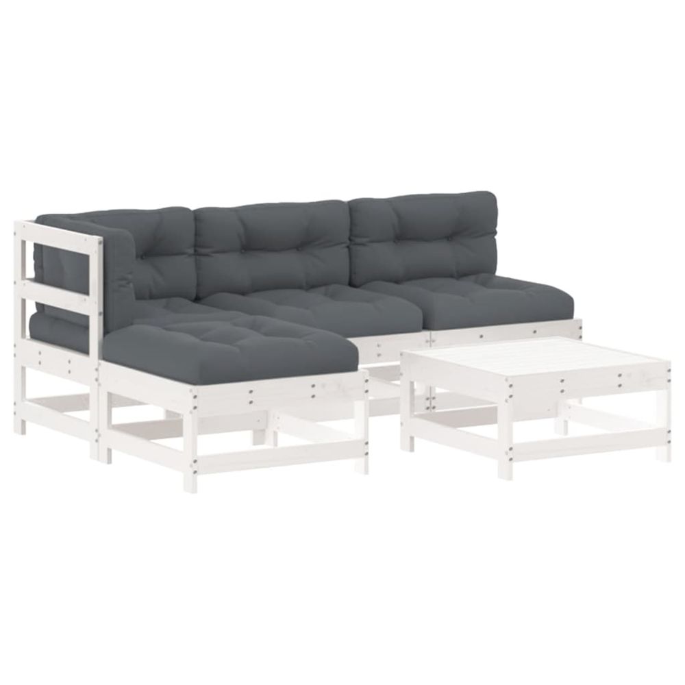 Salon de jardin 5 pcs avec coussins blanc bois massif