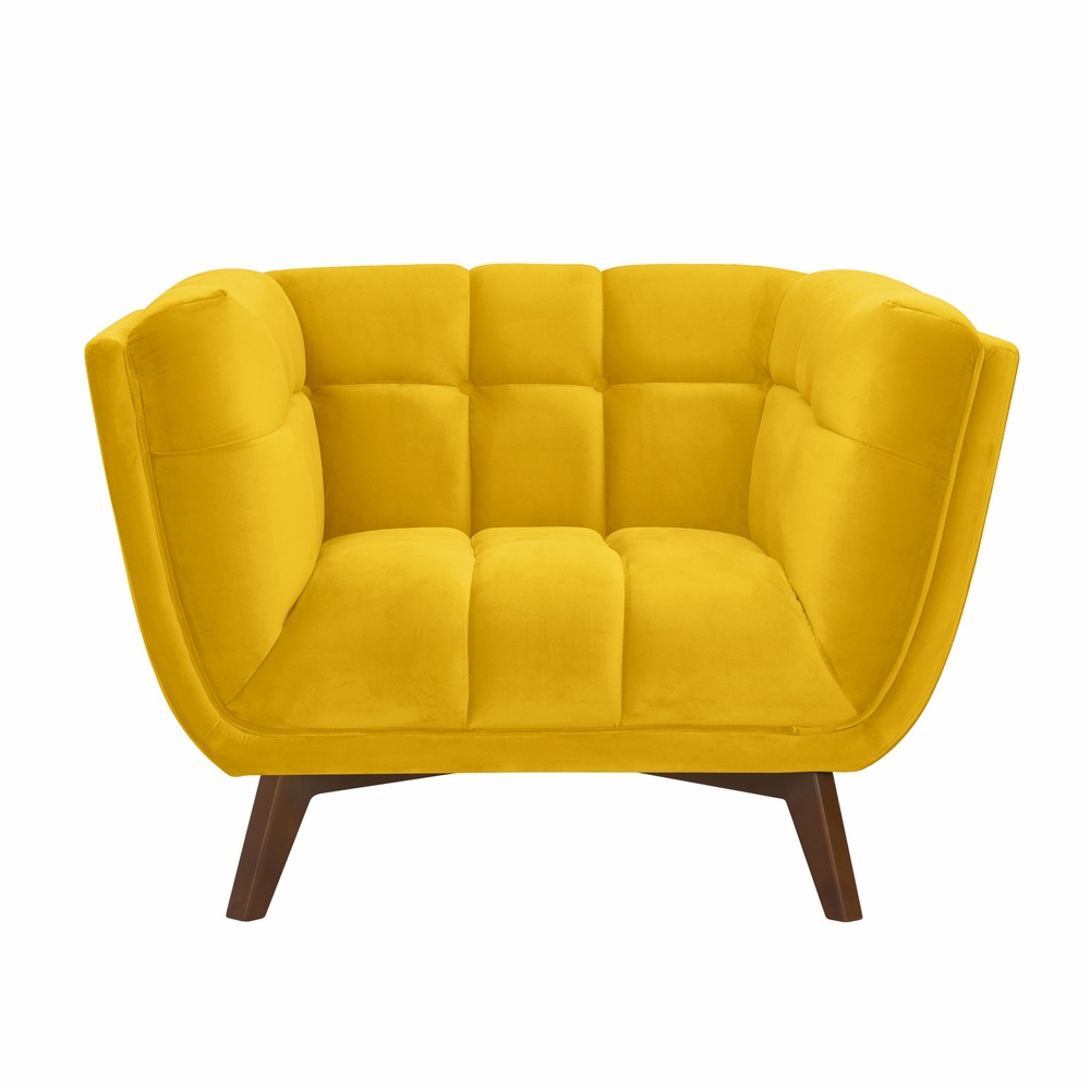 Mona-fauteuil en velours jaune pieds
