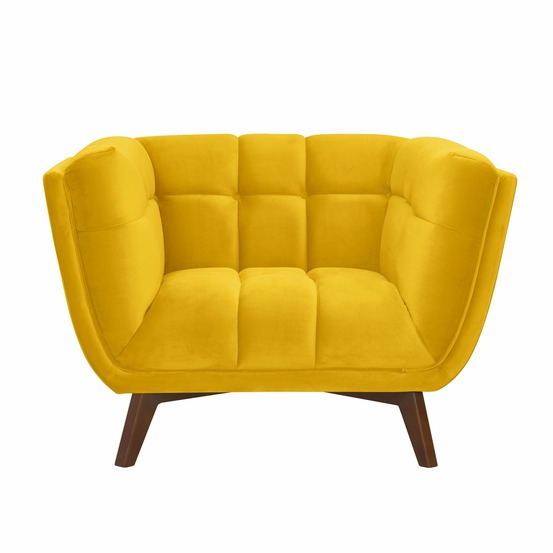 Mona-fauteuil en velours jaune pieds marrons