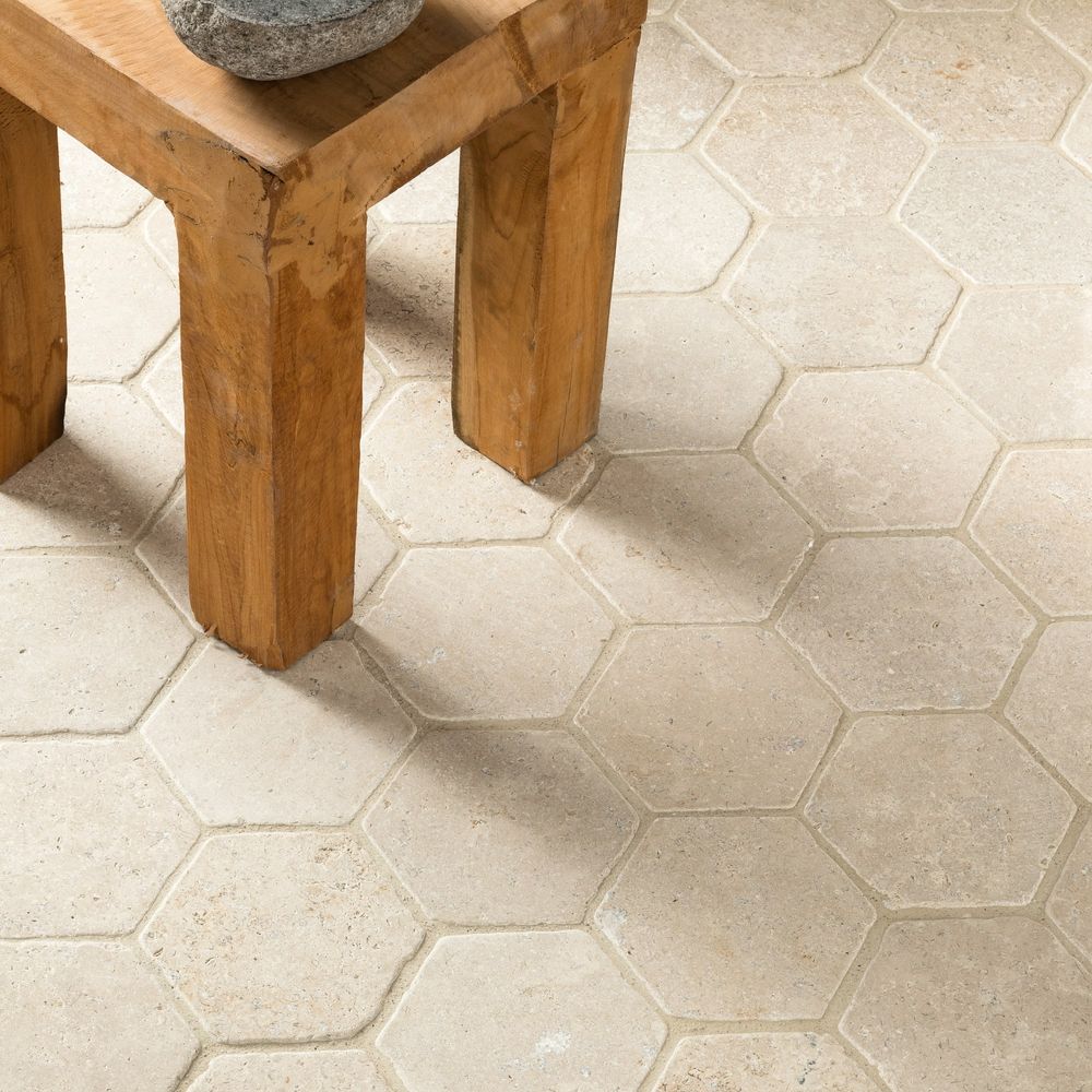 Tomette hexagonale pierre d'egypte beige 14x14x2 cm - intérieur et extérieur (lot de 1 m²) - ro'ma nature