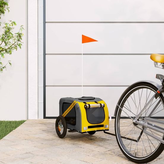 Remorque vélo chien en tissu oxford pour transport sécurisé jaune et gris