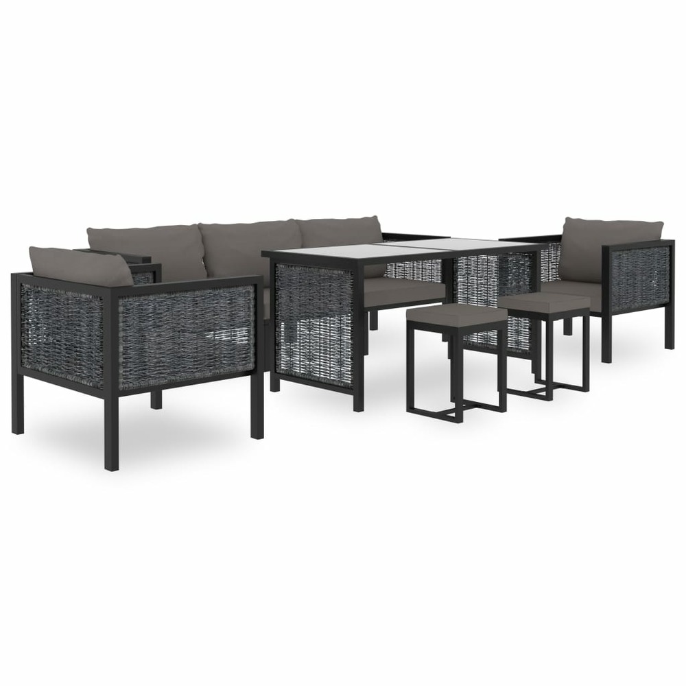 Salon de jardin meuble d'extérieur ensemble de mobilier 8 pièces avec coussins résine tressée anthracite