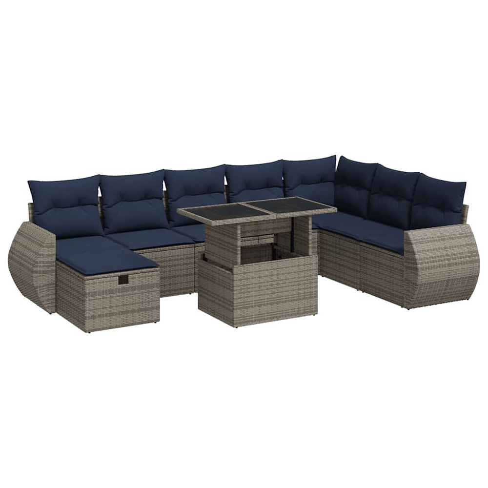 Salon de jardin avec coussins 9pcs marron résine tressée acacia