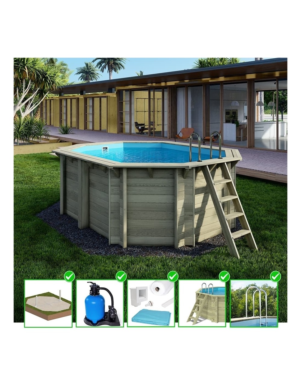 Piscine en bois nemo 4,3x3 - h.1,31 m cadre en métal, sans dalle béton - bas7303ospu - altanka