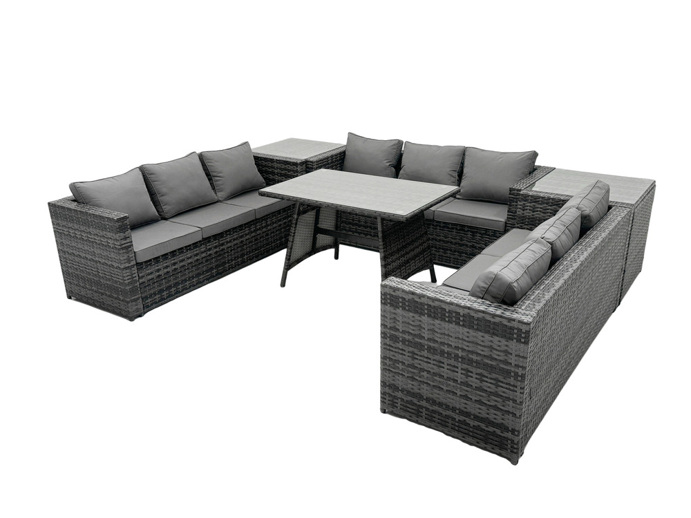 9 places ensemble de canapé en rotin extérieur avec patio table à manger 2 tables d'appoint gris foncé mixte